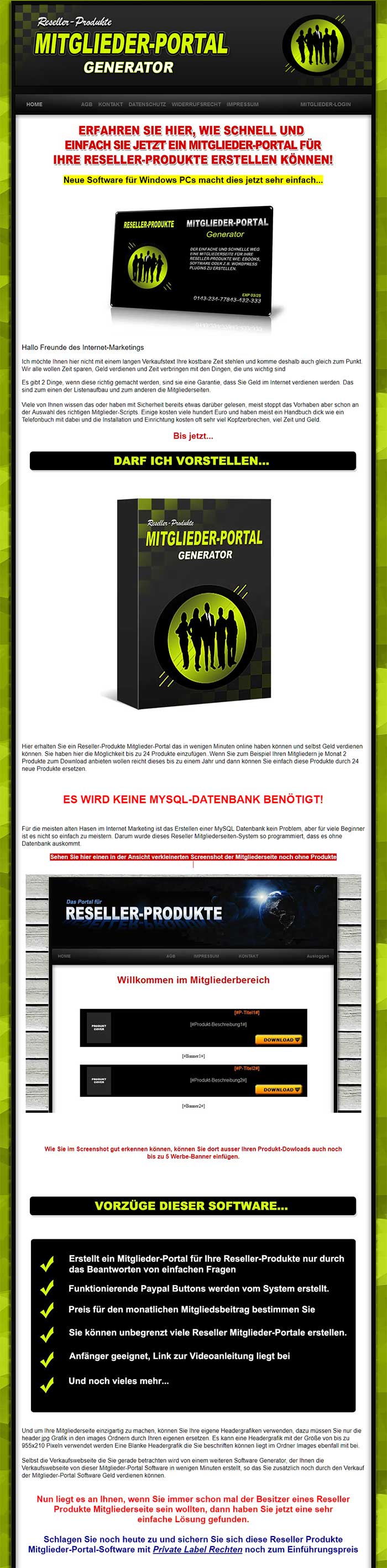 Reseller Produkte Mitgliederseiten Generator